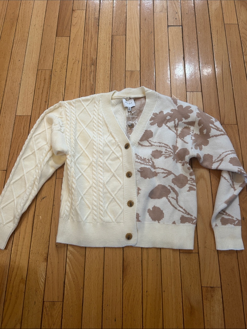 Gilli Cream & Taupe Floral Cable Knit Cardigan